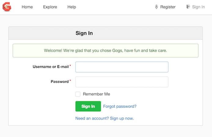 Gogs Login Page Gogs Login Page